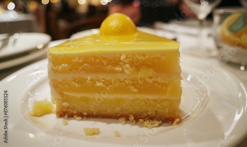 Una deliziosa torta al limone, perfetta al ristorante, irresistibile per il suo sapore fresco e agrumato. photo