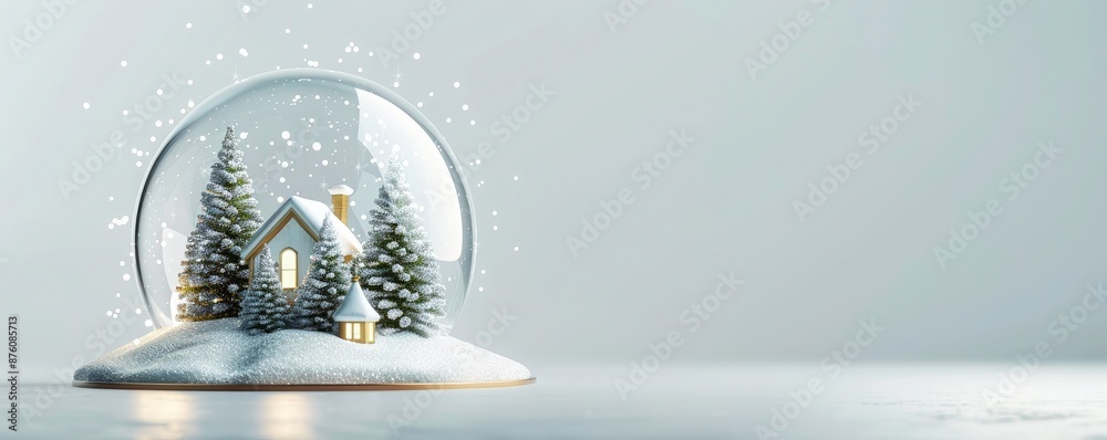 Obraz premium Happy New Year and Merry Christmas background with Snowball with trees and house. Holiday poster, web header, greeting card, flyer