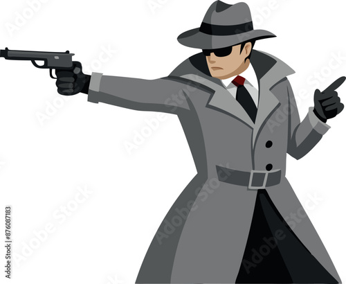 Illustration of a detective aiming a gun.