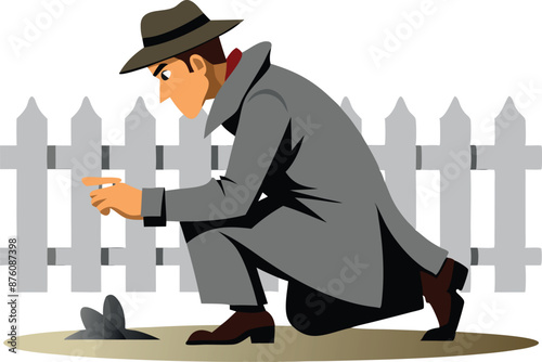Illustration of a detective examining evidence.