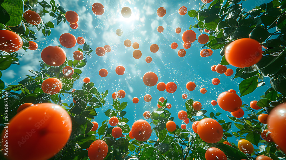 Paintballs Soar Amidst Lush Foliage in Blue Sky Paintballs Soar Amidst Lush Foliage in Blue Sky
