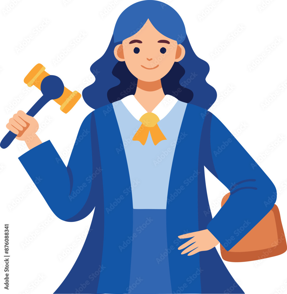 Female judge holding a gavel, standing confidently in a blue judicial robe, representing the justice system and legal authority. Female judge holding a gavel, standing confidently in a blue judicial robe, representing the justice system and legal authority.