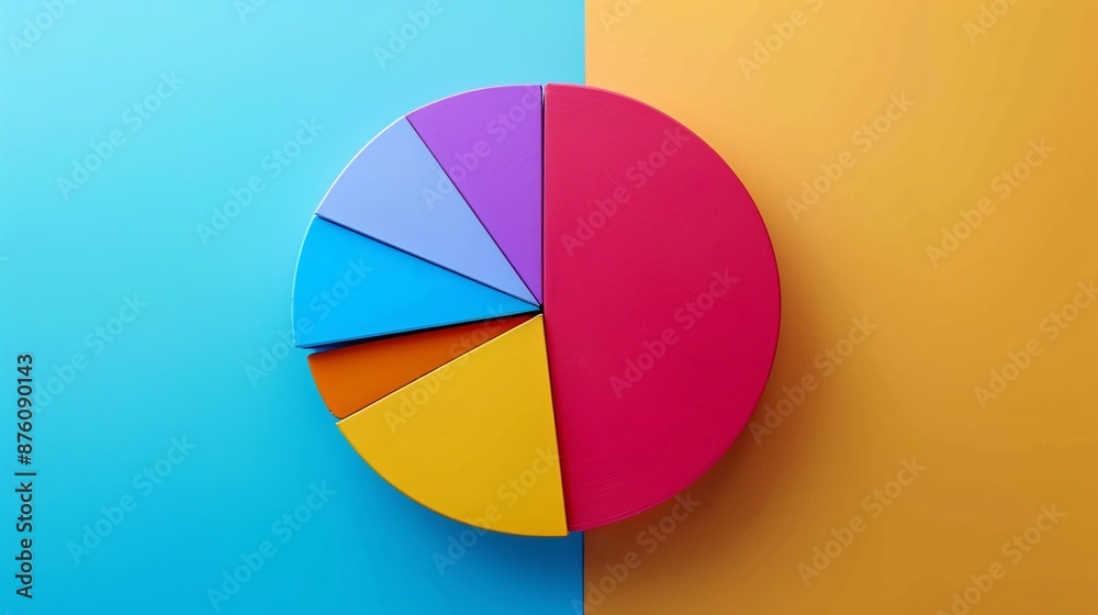 Fototapeta premium Colorful Pie Chart on Split Yellow and Blue Background Representing Data Visualization and Business Analytics