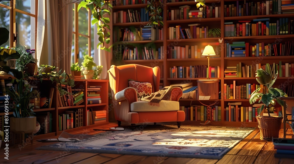 Cozy reading nook with armchair and bookshelf Cozy reading nook with armchair and bookshelf