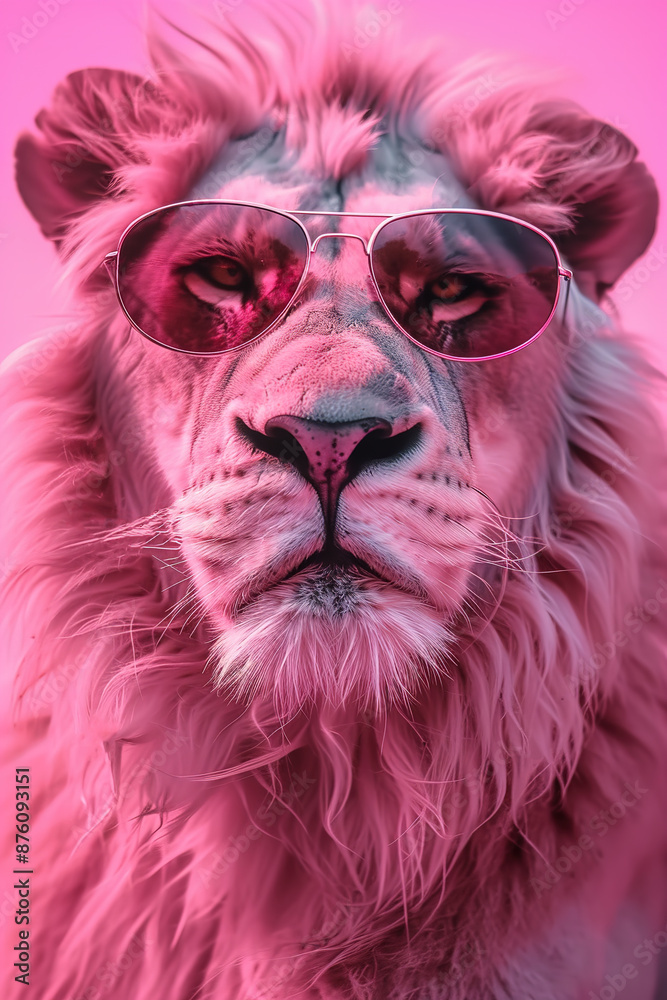 Pink lion in pink colors wearing sunglasses Pink lion in pink colors wearing sunglasses