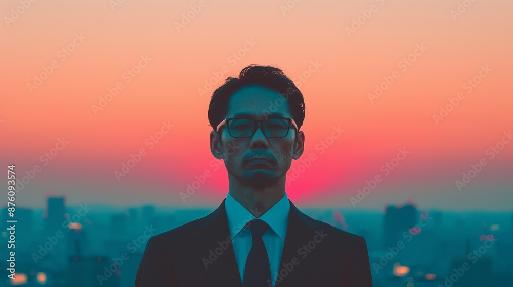 Contrast of a sprawling cityscape and a double exposure of a mature businessman, symbolizing experience and urban vitality. Clean and Clear Color, Realistic Photo, , Minimalism, Contrast of a sprawling cityscape and a double exposure of a mature businessman, symbolizing experience and urban vitality. Clean and Clear Color, Realistic Photo, , Minimalism,