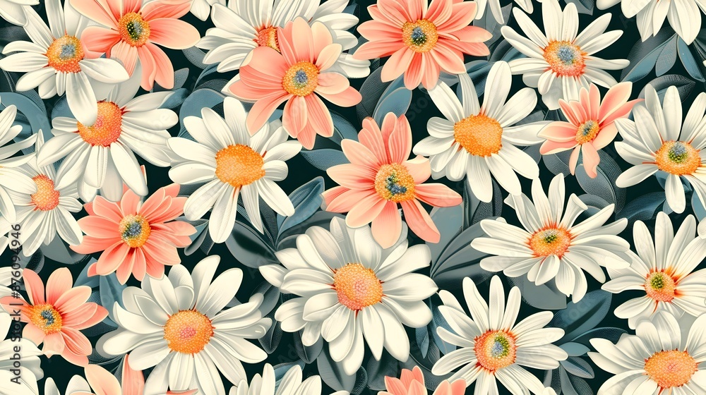 Vibrant Spring Daisies with Art Deco Inspired Geometric Motifs in Pastel Shades Vibrant Spring Daisies with Art Deco Inspired Geometric Motifs in Pastel Shades