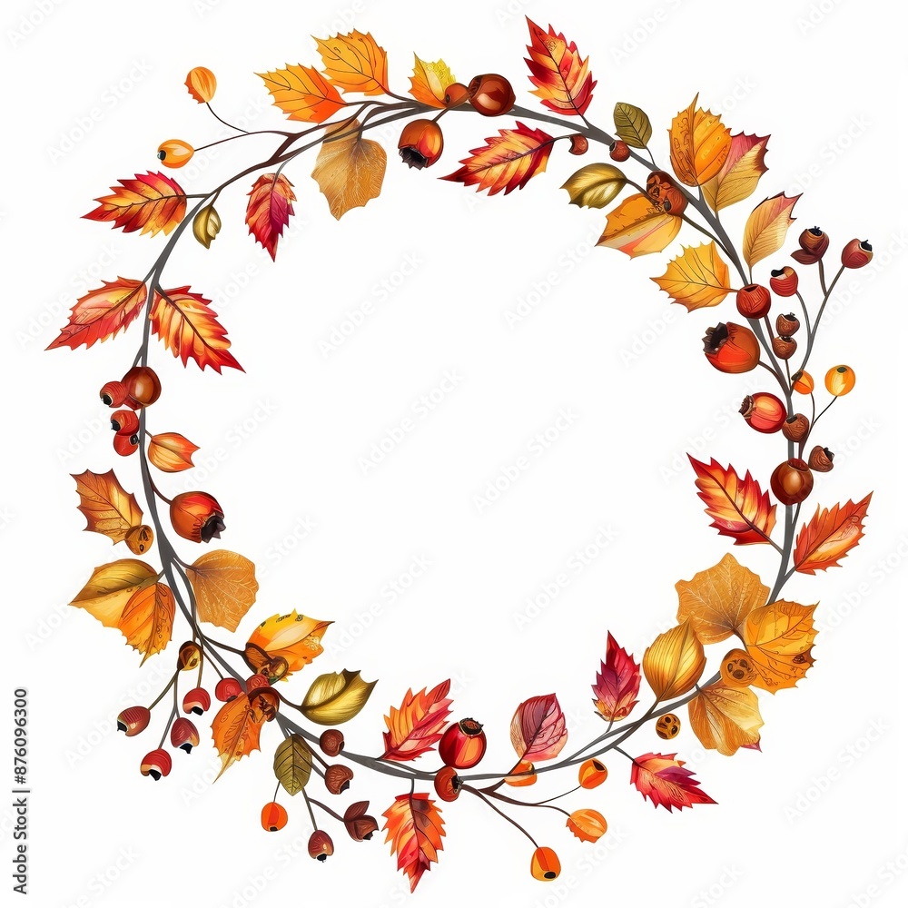 A watercolor wreath of autumn leaves and berries, perfect for fall decor and seasonal designs. A watercolor wreath of autumn leaves and berries, perfect for fall decor and seasonal designs.