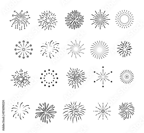firework, starburst hand drawn, vector illustration. Free Vector. editable