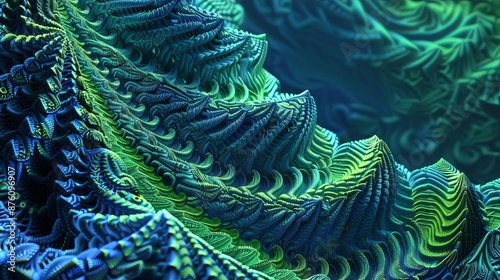 abtrack Background Fractal landscape, repeating geometric shapes, deep blue and green tones photo