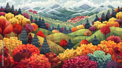 abtrack Background Tessellated landscape, interlocking shapes, autumn colors