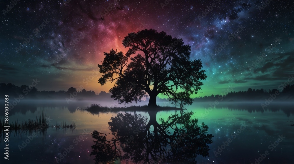 Majestic Tree Under Starry Sky Majestic Tree Under Starry Sky