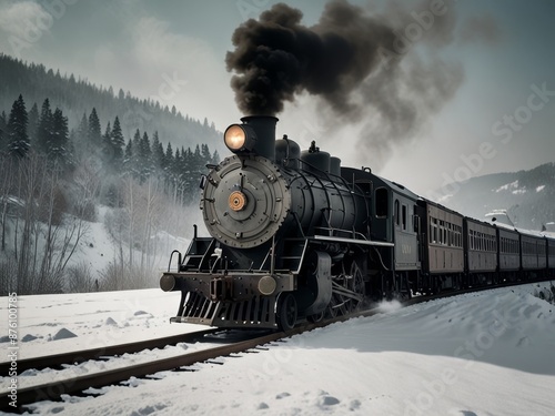 Steam Train in Winter Landscape