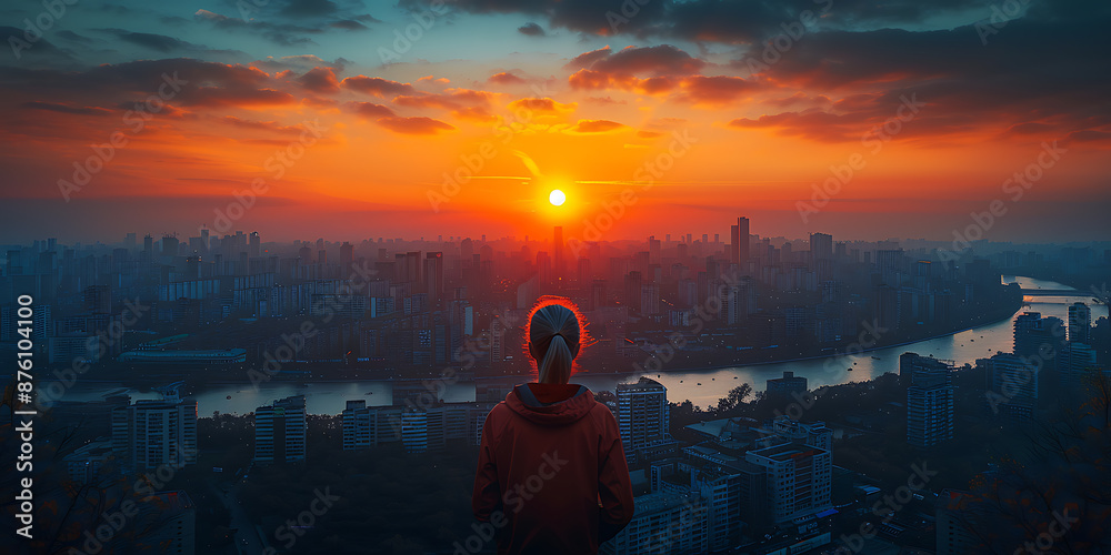 Obraz premium Golden Hour Cityscape from Above: Urban Majesty Unfolds