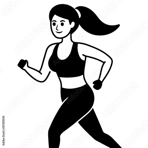 Young woman on morning run vector art illustration