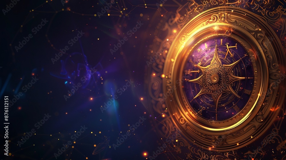 Obraz premium Vintage astrolabe with celestial background and cosmic elements