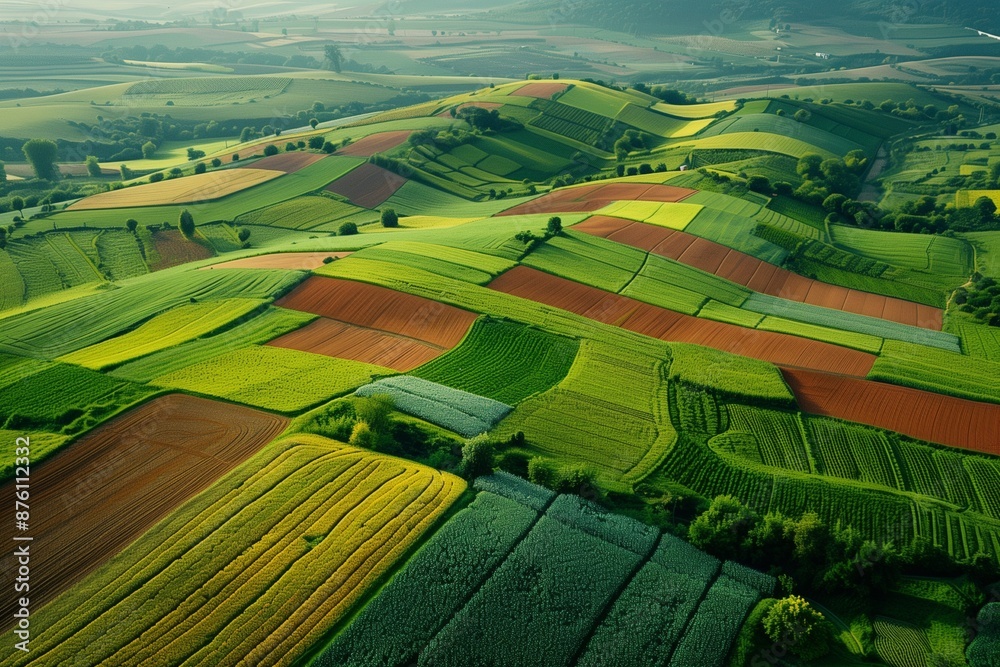 Fototapeta premium Aerial view of agricultural farming colorful rural landscape.
