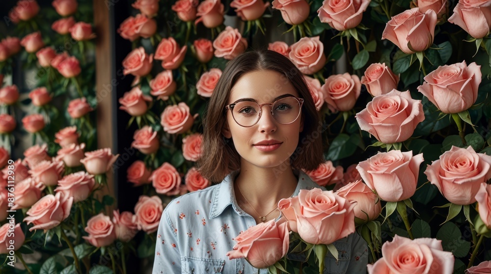 Fototapeta premium Woman Among Beautiful Roses
