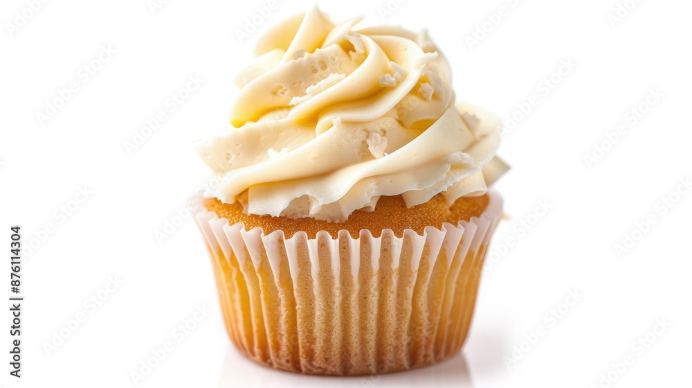 Tasty vanilla cupcake with cream frosting isolated on a white background Tasty vanilla cupcake with cream frosting isolated on a white background