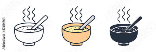 bowl of soup with a spoon Icon symbol vector illustration isolated on white background