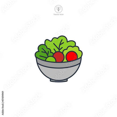bowl of salad with lettuce, tomatoes, and cucumbers Icon symbol vector illustration isolated on white background