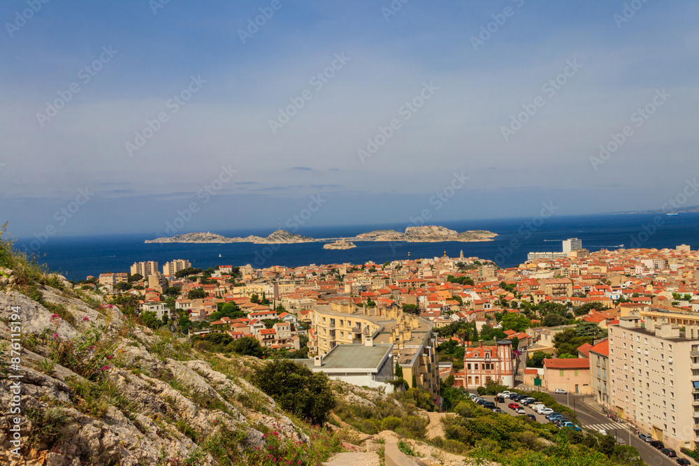 Aerial view of Frioul islands, the Chateau d'If (If castle) and the town of Marseille, France Aerial view of Frioul islands, the Chateau d'If (If castle) and the town of Marseille, France