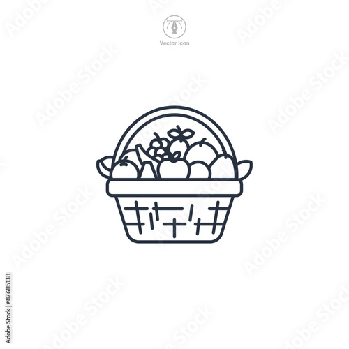 basket filled with various fruits Icon symbol vector illustration isolated on white background