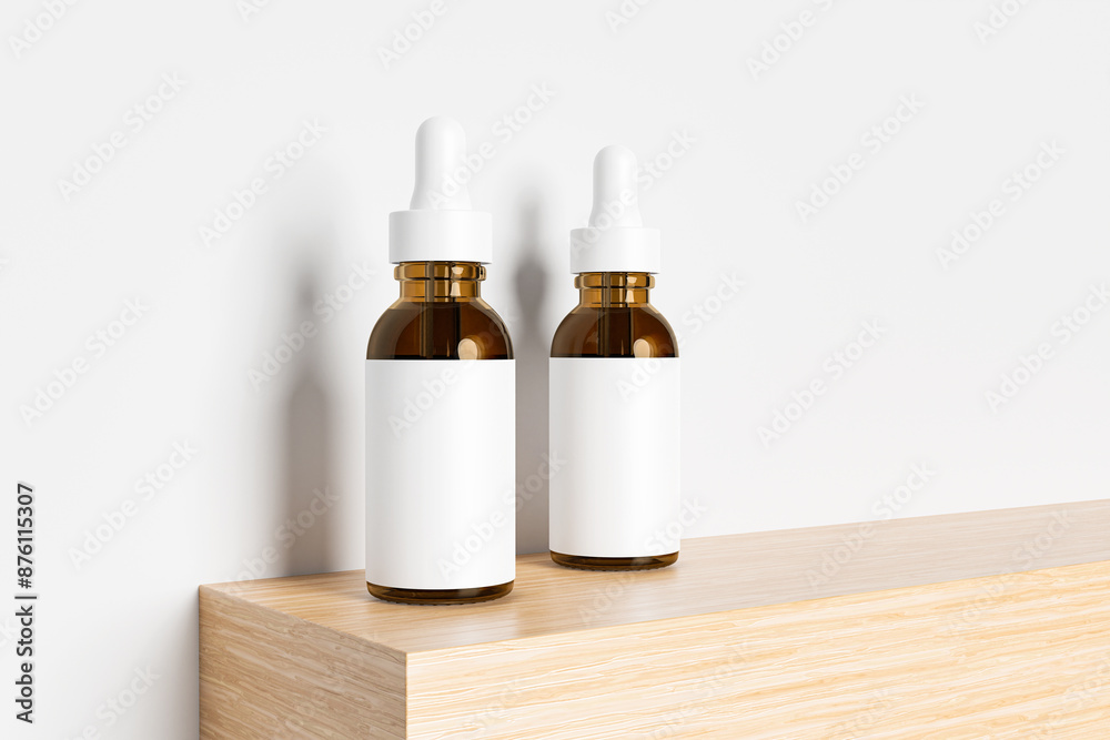 Dropper bottle with blank white label for mockup Dropper bottle with blank white label for mockup