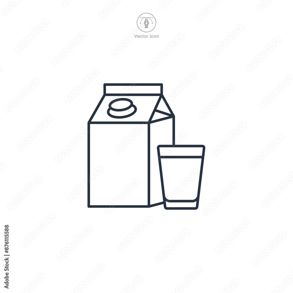 milk carton with a glass of milk Icon symbol vector illustration isolated on white background milk carton with a glass of milk Icon symbol vector illustration isolated on white background