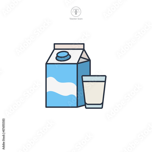 milk carton with a glass of milk Icon symbol vector illustration isolated on white background