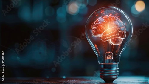 Glowing brain inside light bulb symbolizes creativity and ideas