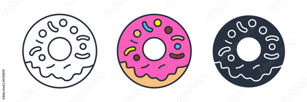 Fototapeta premium donut with icing and sprinkles Icon symbol vector illustration isolated on white background