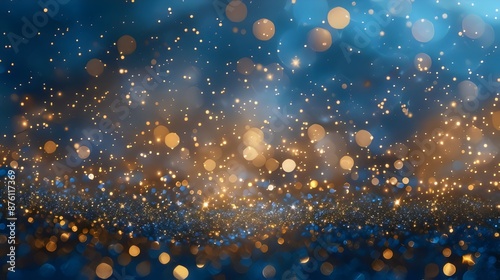 Abstract bokeh background. Blue and gold sparkle background.