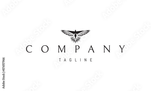 A vector logo with an abstract image of a bird with widely spaced wings.