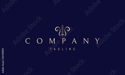 Vector golden logo with an abstract image of the musical instrument harp.