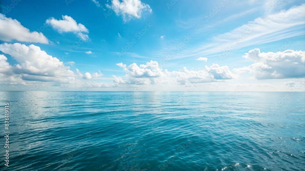 Ocean horizon with blue sky and fluffy clouds Ocean horizon with blue sky and fluffy clouds