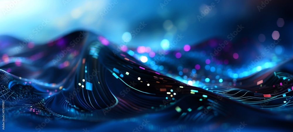 Graphic design background of tech scene or neon light blue beige tone. highlighting the process of integrating technology into traditional business models, Digital transformation strategy concept