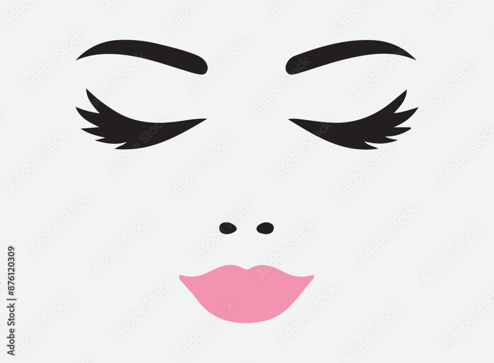 Eyebrows with pink lips icon. Woman face logo design. Vector illustration. Eyebrows with pink lips icon. Woman face logo design. Vector illustration.