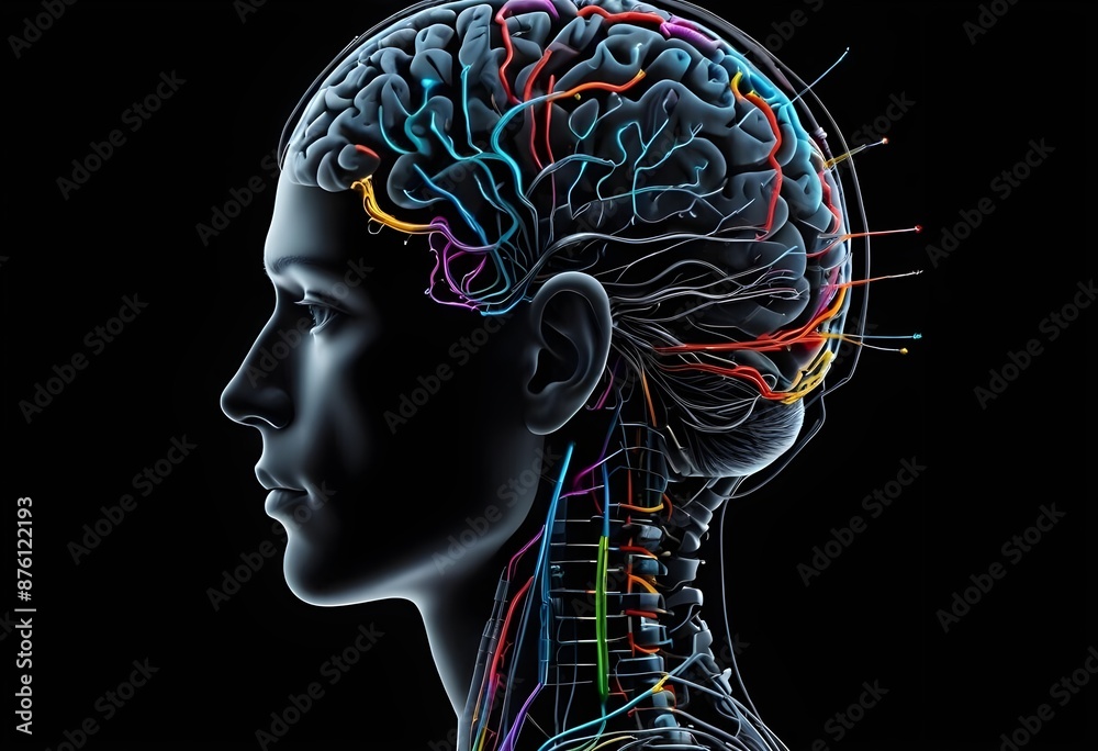 Semi-transparent human head with cybernetic brain, fused with electronic parts, quantum computer, AI Semi-transparent human head with cybernetic brain, fused with electronic parts, quantum computer, AI
