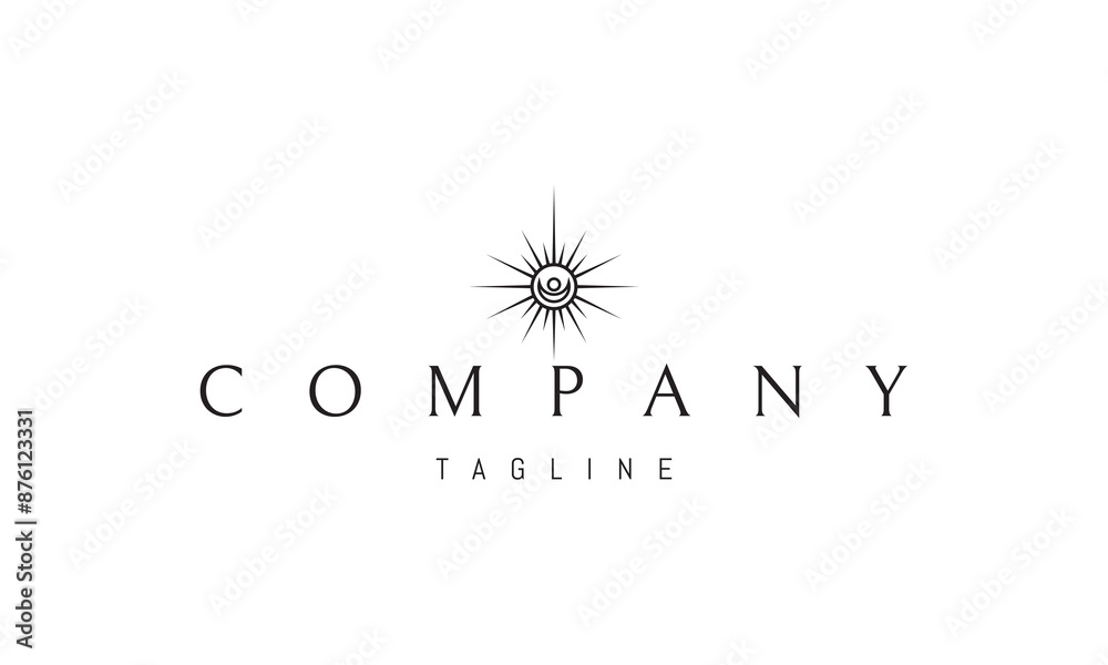 A vector logo with an abstract image of a shining sun with a moon in the middle. A vector logo with an abstract image of a shining sun with a moon in the middle.
