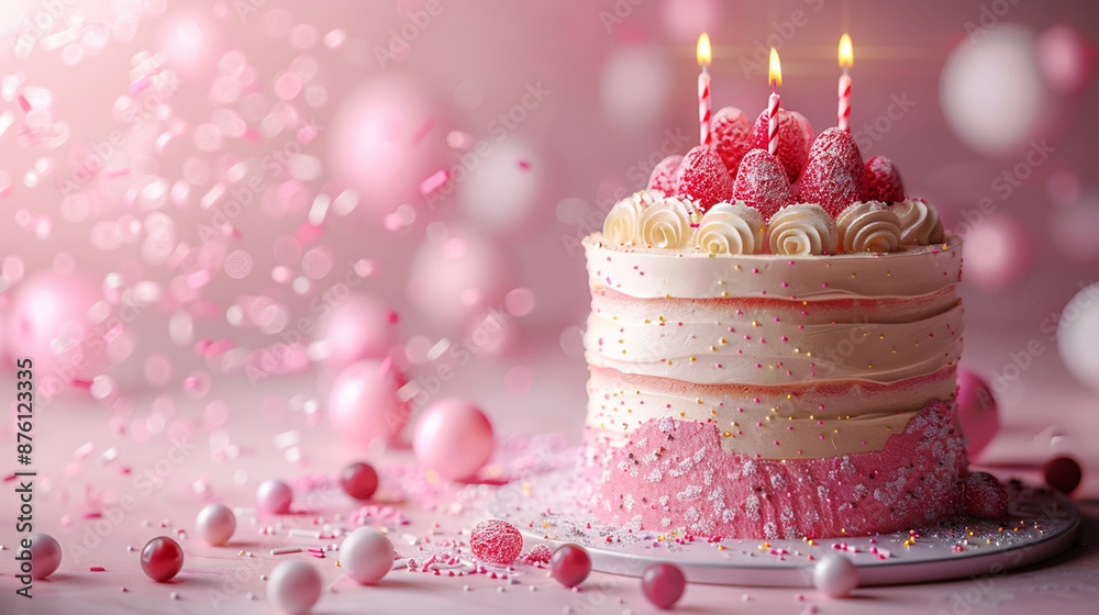 3d of Birthday cake on blur pastel background. Happy Birthday concept. Generative AI 3d of Birthday cake on blur pastel background. Happy Birthday concept. Generative AI
