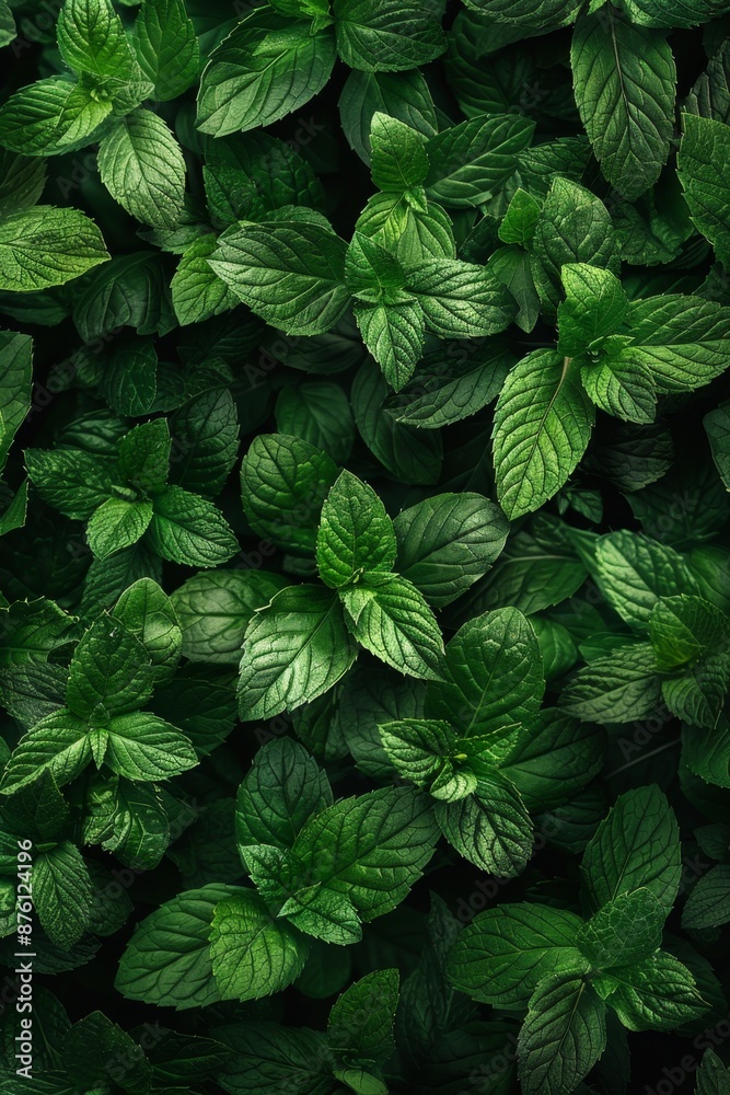 Many fresh peppermint leaves texture background, fragrant spices pattern, Mentha piperita mockup