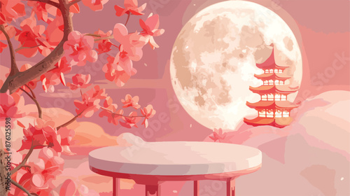 A small round table top and moon with floral decor su