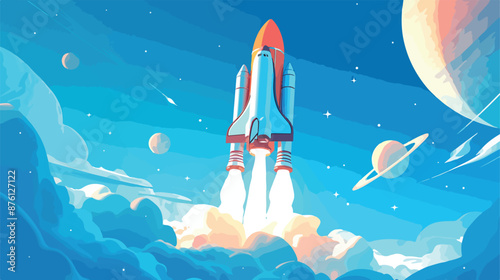 A space shuttlerocket liftoff into the sky view 