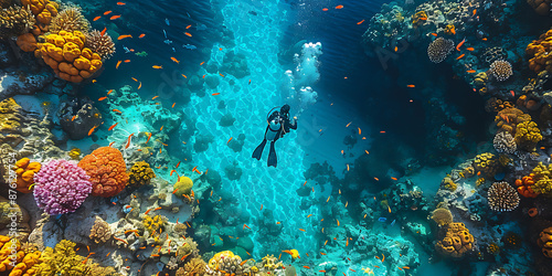 Tropical Scuba Diver Exploring Coral Reef