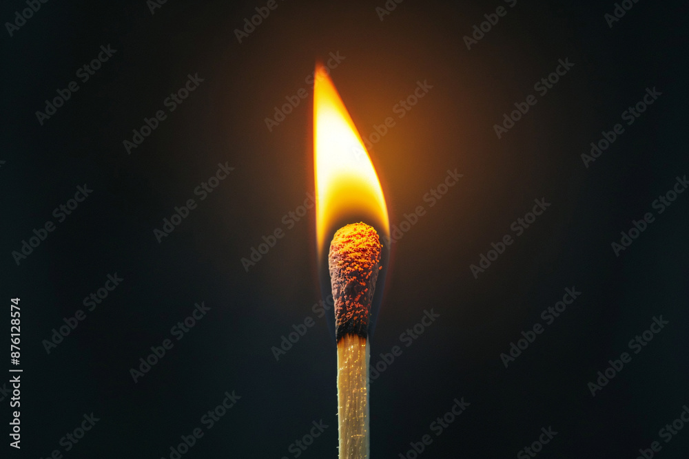 Lit matchstick with a vibrant flame against a dark background highlighting the warmth and intensity Lit matchstick with a vibrant flame against a dark background highlighting the warmth and intensity