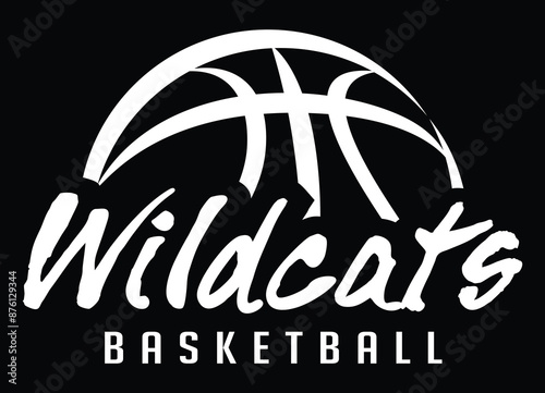 Wildcats Basketball Team Graphic White Version is a sports design template that includes graphic Wildcats text and a stylized basketball. This is a great modern design for advertising and promotions.