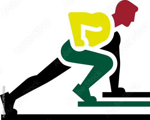 Colorful abstract runner at starting line symbolizing speed, strength, and athleticism. Perfect for sports and fitness-themed projects.