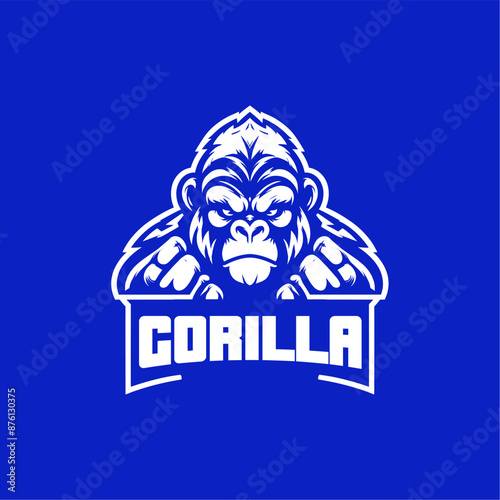 Gorilla logo design, gaming, embody power and resilience with our custom. Perfect for bold brands, our logo template features a fierce and dominant gorilla icon, symbolizing strength and authority.