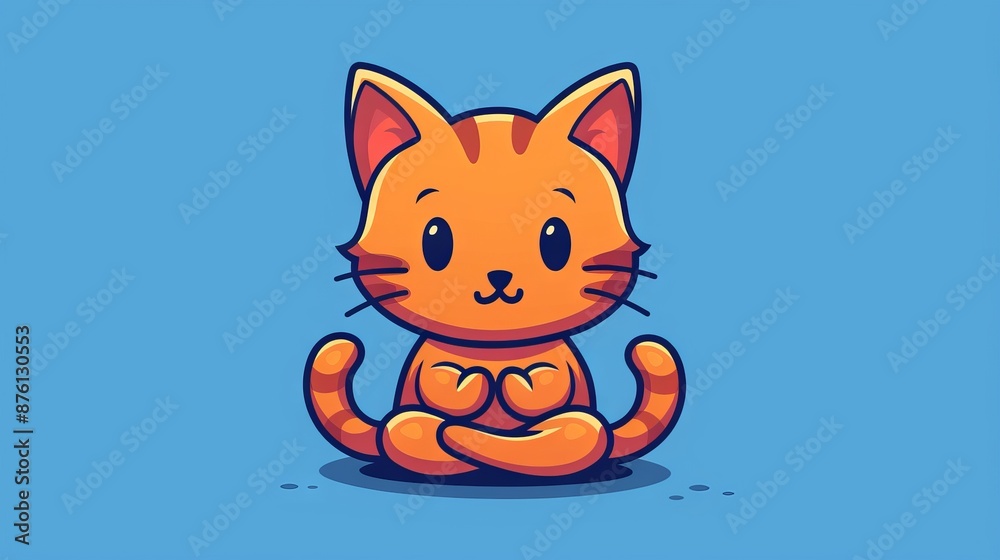 cat in a meditation pose on a dark background. Concept: social networks, yoga and self-development illustrations cat in a meditation pose on a dark background. Concept: social networks, yoga and self-development illustrations